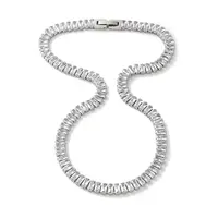 304 Stainless Steel Pave Cubic Clear Zirconia Rectangle Link Necklaces for Women
