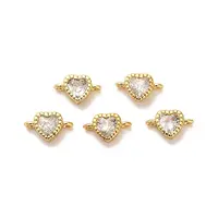 Brass Pave Clear Cubic Zirconia Heart Links Connector Charms