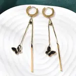 304 Stainless Steel Enamel Butterfly Tassel Hoop Earrings