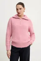 Svetr Morgan dámský, růžová barva, s pologolfem, MFLAMI