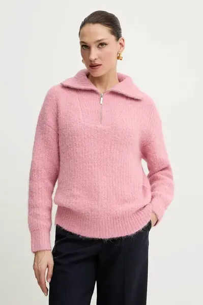 Svetr Morgan dámský, růžová barva, s pologolfem, MFLAMI
