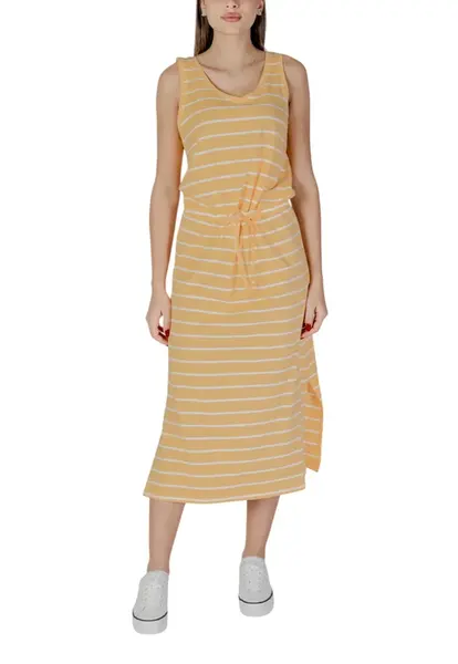 Pruhované midi šaty bez rukávů