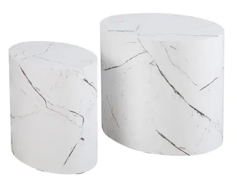 Sada oválných stolků Alvo, imitace bílý mramor, 2 ks