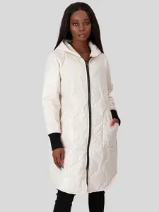 PERSO Woman's Women's long transitional jacket with a hood