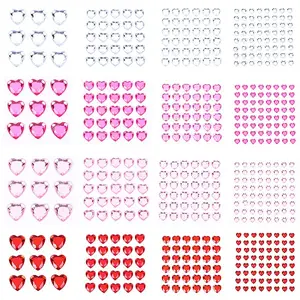 16Pcs 16 Styles Face Heart Acrylic Rhinestone Stickers