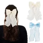 2Pcs 2 Colors Big Bowknot Organza Hair Barrettes