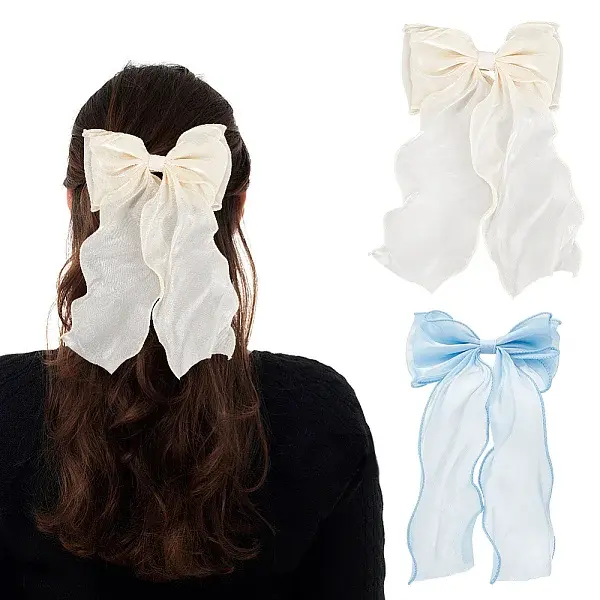 2Pcs 2 Colors Big Bowknot Organza Hair Barrettes