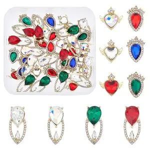 40Pcs 10 Style Alloy Rhinestone Cabochons