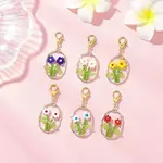 6Pcs Oval with Flower Glass Seed Bead & Lampwork & Alloy Pendant Decoraitons