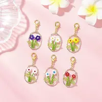 6Pcs Oval with Flower Glass Seed Bead & Lampwork & Alloy Pendant Decoraitons