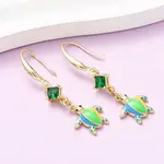 Brass Micro Pave Cubic Zirconia Tortoise Dangle Earrings