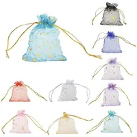 50Pcs 10 Colors Gold Stamping Moon & Star Organza Drawstring Gift Storage Bags