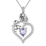 Rhodium Plated 925 Sterling Silver Pave Cubic Zirconia Rose Heart Birthstone Pendant Cable Chain Necklaces