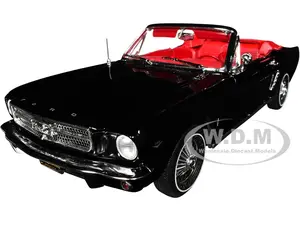 1964 1/2 Ford Mustang Convertible Raven Black with Red Interior "American Muscle" Series 1/18 Diecast Model Car by Auto World