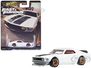 1969 Ford Mustang Boss 302 White with Black Stripes "Fast &amp; Furious 6" (2013) Movie "Premium" Series Diecast Model Car by Hot Wheels