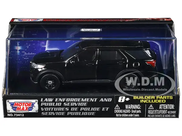2022 Ford Police Interceptor Utility Black Unmarked "Custom Builders Kit" "Law Enforcement and Public Service" Series 1/43 Diecast Model Car by Motor