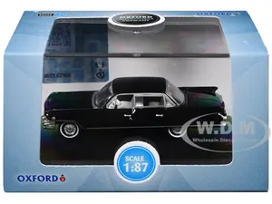 1961 Cadillac Sedan DeVille Ebony Black with White Interior 1/87 (HO) Scale Diecast Model Car by Oxford Diecast