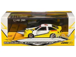 Toyota Sprinter Trueno (AE86) RHD (Right Hand Drive) "Brunei Diecast Kustom Show 2024" White and Yellow with Graphics 1/64 Diecast Model Car by Inno