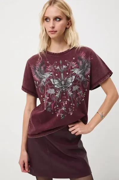 Bavlněné tričko Medicine dámské, vínová barva
