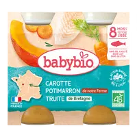 BABYBIO Mrkva a tekvica so pstruhom (2x 200 g) - mäsovo-zeleninový príkrm