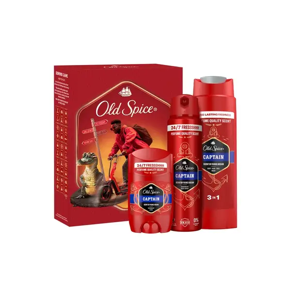 Xmass set Old Spice Captain s tuhým dezodorantom 50ml, dezodorantom v spreji 150ml a sprchovým gélom 250ml