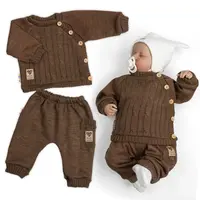 Rastúci pletený svetrík a nohavice s vreckom Hand Made 2D, Nature - čokoládová, vel. 68/74