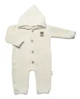 Baby Nellys Pletený overálok s kapucňou a gombíkmi Hand Made, ecru, veľ. 80/86