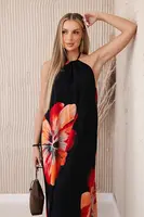 Dámské viskózové šaty se zavazováním kolem krku - černé