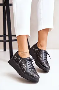 Zazoo 2973 Kožené Polobotky Na Platformě S Děrováním Černé