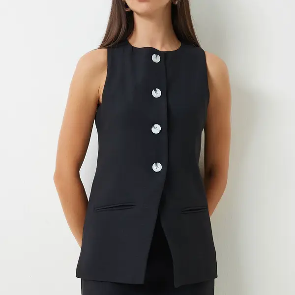 Happiness İstanbul Women's Black Sleeveless Vest Mini Skirt Woven Suit
