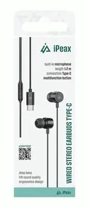 Drátová sluchátka iPEAX USB-C, černá