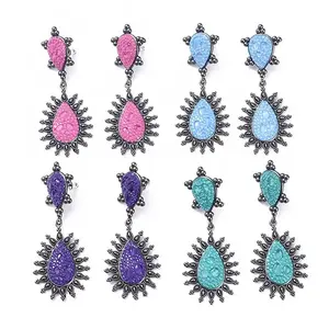 Polymer Clay Rhinestone Dangle Stud Earrings