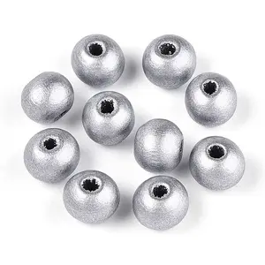 Spray Painted Round Natural Schima Wood Beads