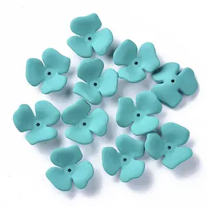 3-Petal Spray Painted Acrylic Bead Caps