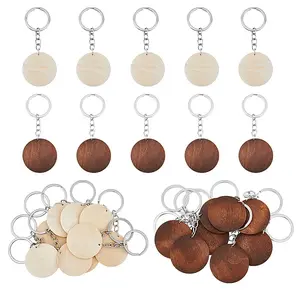 24Pcs 2 Colors Flat Round Wooden Keychain