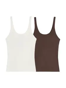 Bershka Top  tmavohnedá / biela