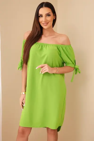 Pistachio dress with ties on the sleeves
