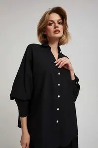 Marisse Black Shirt With Decorative Buttons And Puffed Sleeves