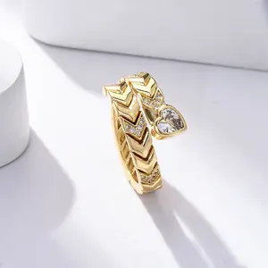 Brass Micro Pave Clear Cubic Zirconia Open Cuff Rings for Women