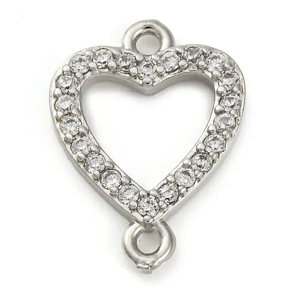 Brass Micro Pave Clear Cubic Zirconia Heart Links Connector Charms