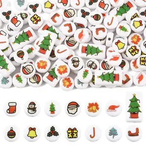 112Pcs 14 Styles Christmas Printed Opaque Acrylic Beads