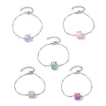 Electroplated Cube Natural Quartz Bead Link Bracelets