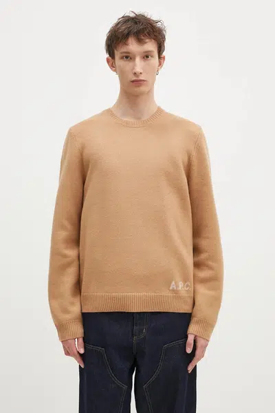 Vlněný svetr A.P.C. Pull Edward pánský, hnědá barva, WVBDJ.H23059