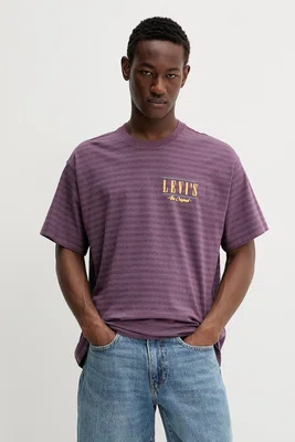 Bavlněné tričko Levi's pánské, fialová barva, s potiskem, 87373