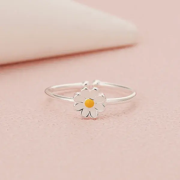 Daisy 925 Sterling Silver Enamel Cuff Rings for Women