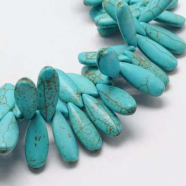 Synthetical Dyed Turquoise Teardrop Bead Strand