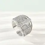 Brass Micro Pave Clear Cubic Zirconia Open Cuff Rings for Women