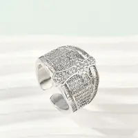 Brass Micro Pave Clear Cubic Zirconia Open Cuff Rings for Women