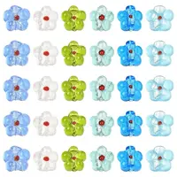 24Pcs 6 Colors Handmade Silver Foil Glass Lampwork Beads