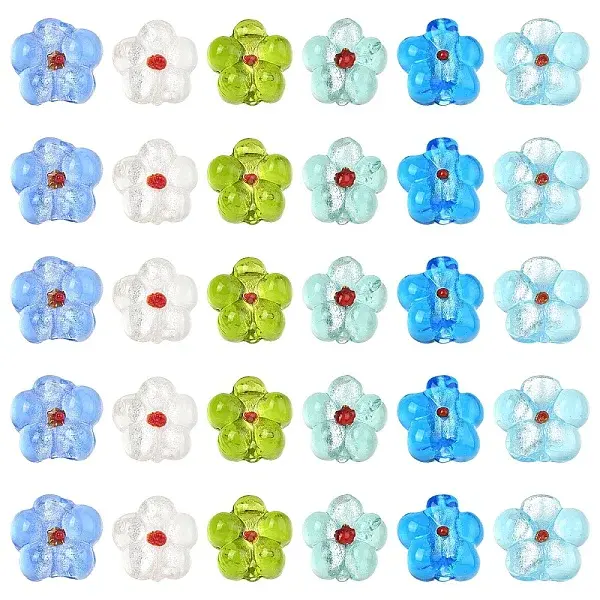 24Pcs 6 Colors Handmade Silver Foil Glass Lampwork Beads